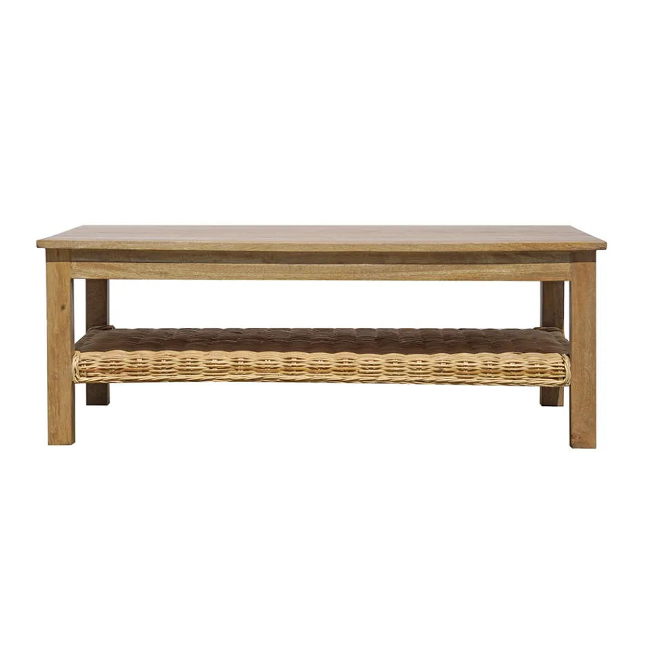 Dřevěná zahradní sedací souprava s ratanem a odnímatelnými polštáři - Silvara Viadurini