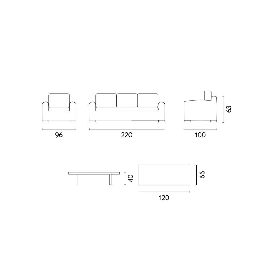Ratanový zahradní salonek s dřevěným konferenčním stolkem a polštáři - Hugues Viadurini