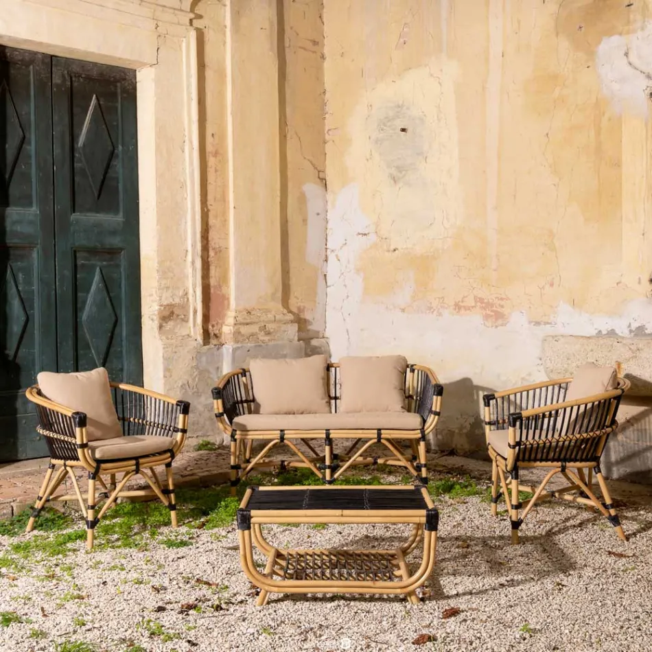 Zahradní lehátko z přírodního ratanu včetně polštářů - Catelyn Viadurini