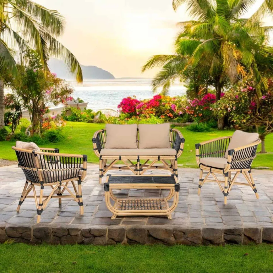 Zahradní lehátko z přírodního ratanu včetně polštářů - Catelyn Viadurini