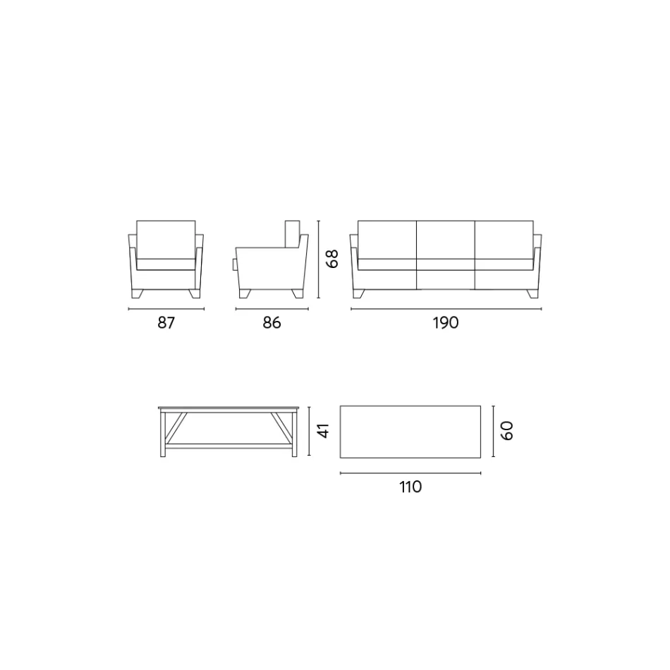 Venkovní salonek s konferenčním stolkem z mangového dřeva a polybavlněnými polštáři - Orlanda Viadurini