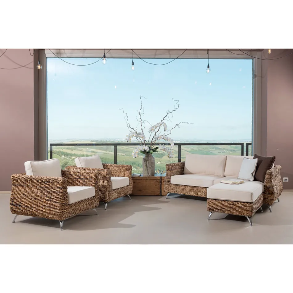 Venkovní obývací pokoj v tkaní banánů s polštáři - Legolas Viadurini