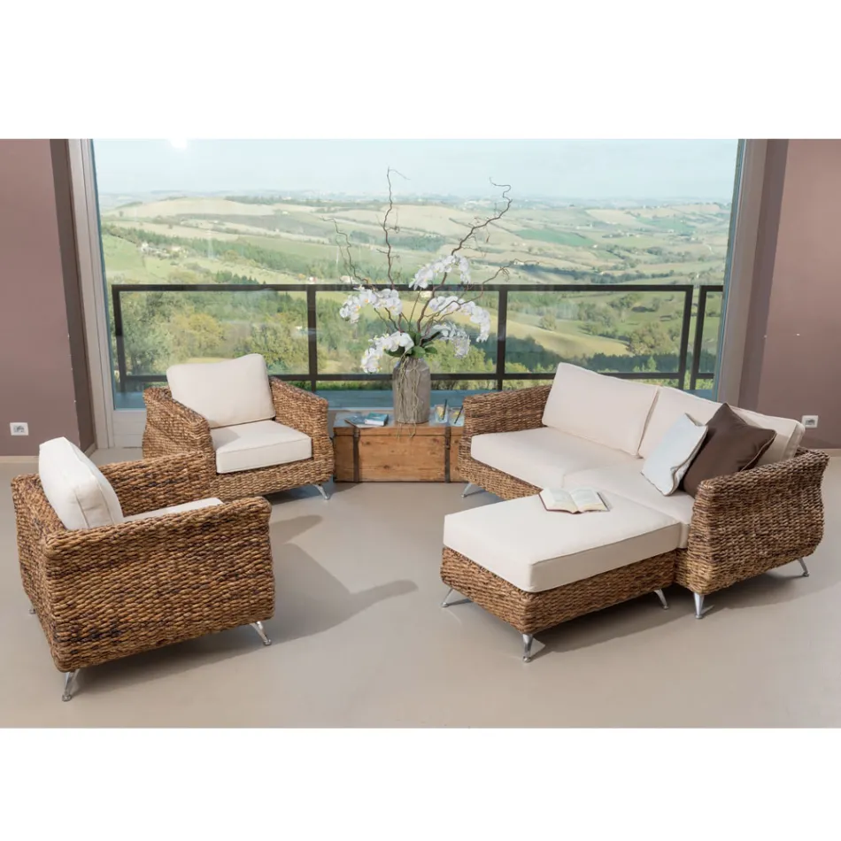 Venkovní obývací pokoj v tkaní banánů s polštáři - Legolas Viadurini