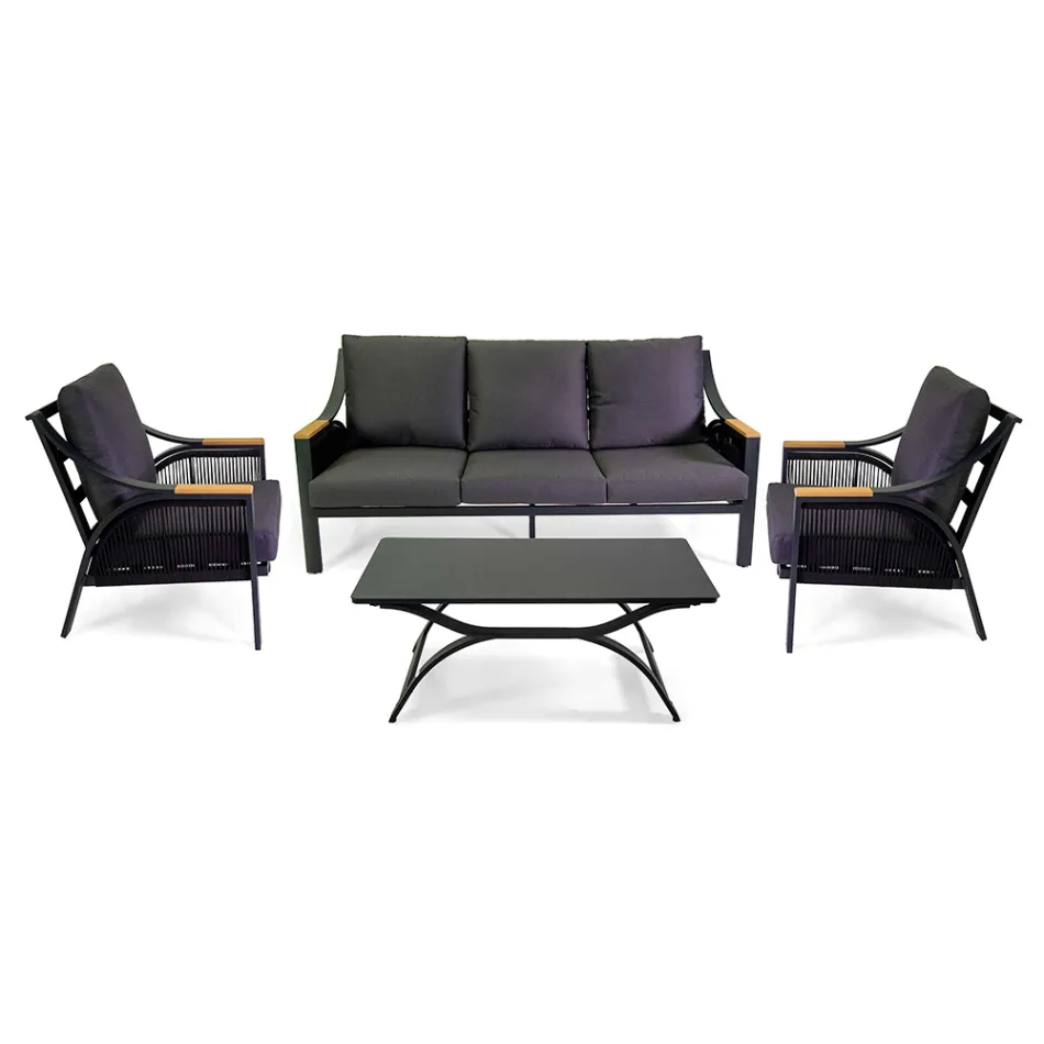 Obývací pokoj z hliníku s područkami z brazilského teaku - Deník Viadurini