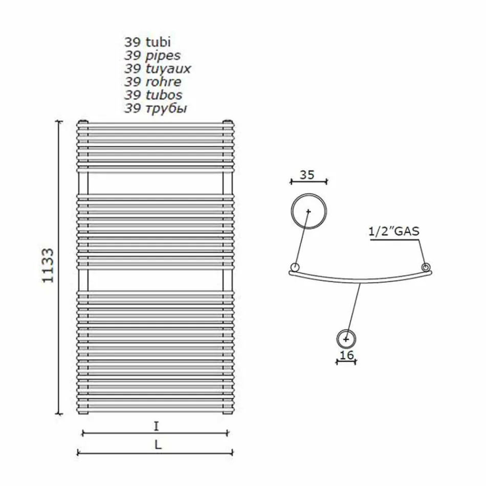 Vertikální designový hydraulický ohřívač ručníků z oceli 1013 W - Griffin Viadurini