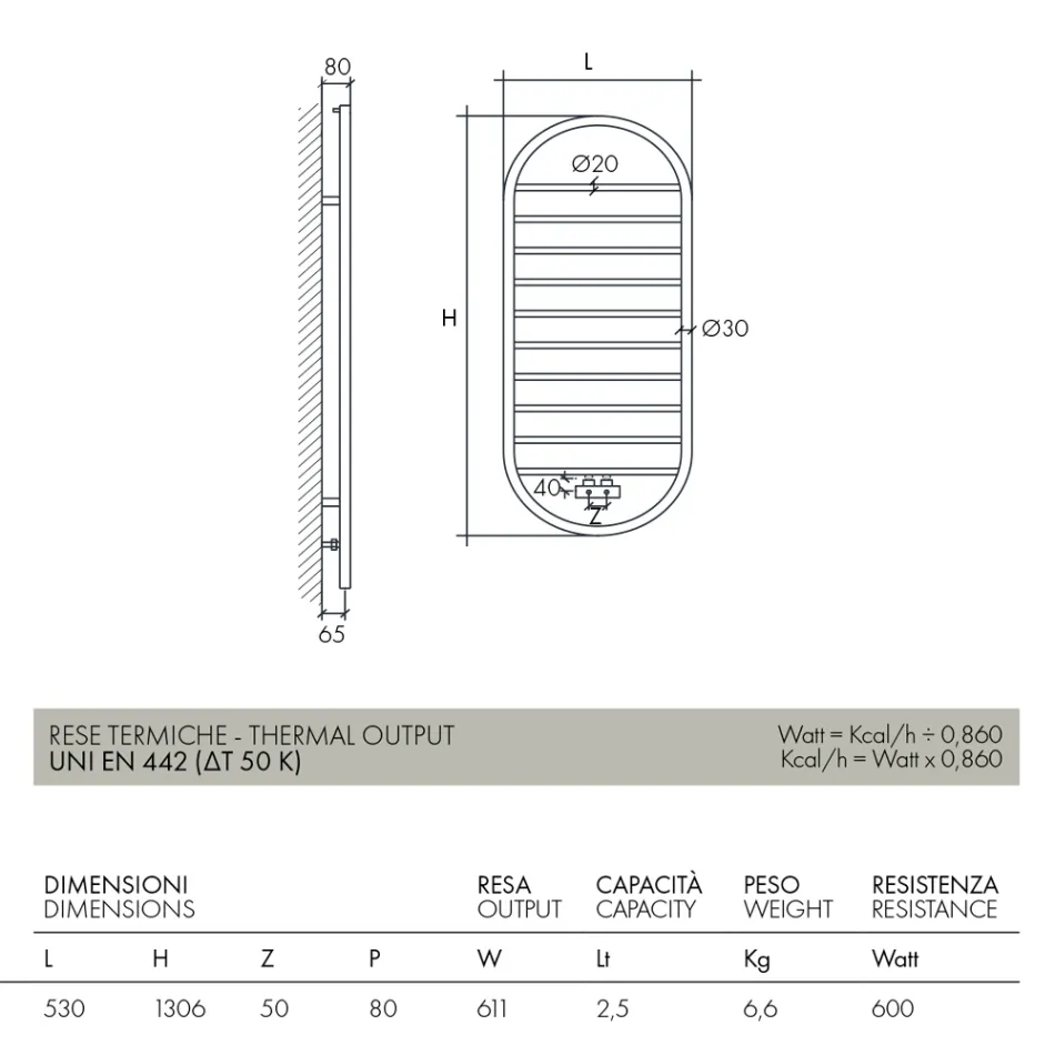 Designový ohřívač ručníků „Tutto Tondo Slim“ z oceli Made in Italy – hladký Viadurini