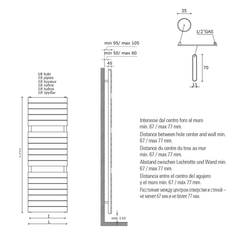 Hydraulický ohřívač ručníků z černé uhlíkové oceli Made in Italy - Carezza Viadurini