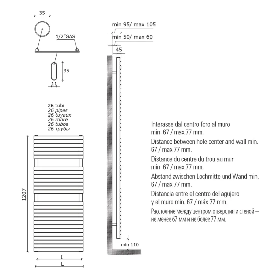 Hydraulický ohřívač ručníků z uhlíkové oceli okr Made in Italy - Tepore Viadurini
