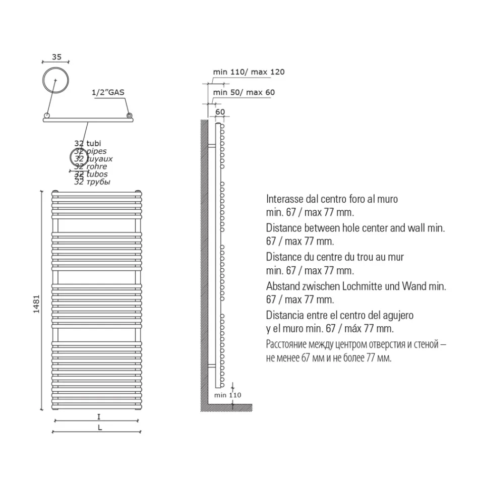 Hydraulický ohřívač ručníků z uhlíkové oceli vyrobené v Itálii - Coccola Viadurini