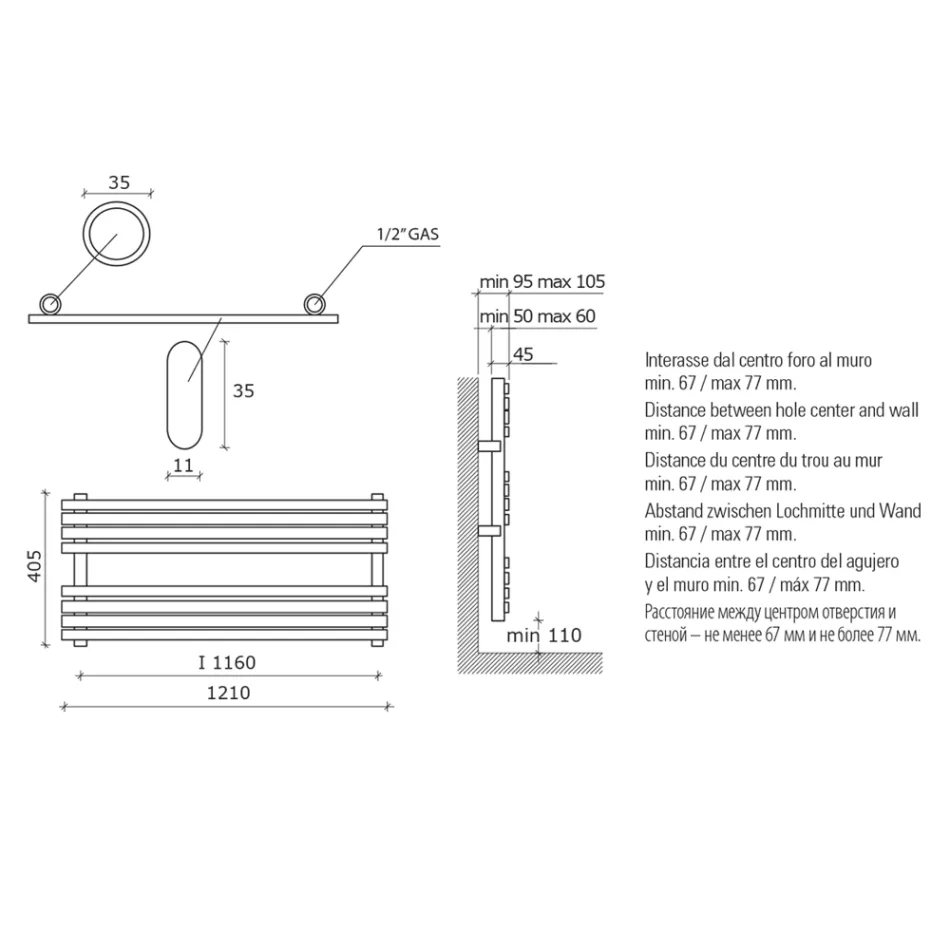 Hydraulický ohřívač ručníků z uhlíkové oceli Rust Matt Made in Italy - Fiaccole Viadurini