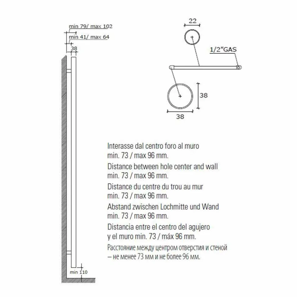 Nerezový ohřívač ručníků na zeď do koupelny, 2 velikosti 391 W - Italo Viadurini
