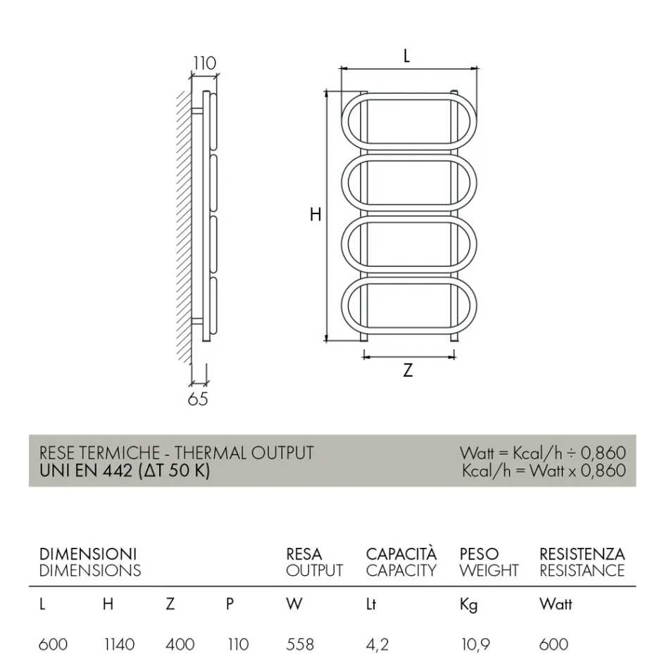 Elektrický žebřík na ohřívání ručníků kulatá ocel Made in Italy - Řetěz Viadurini