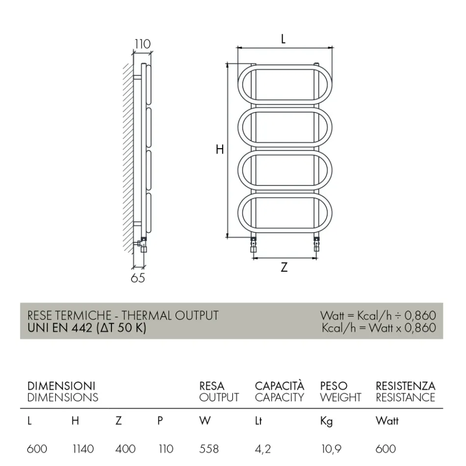 Kulatý barevný ocelový hydraulický žebřík na ohřívání ručníků vyrobený v Itálii - řetěz Viadurini