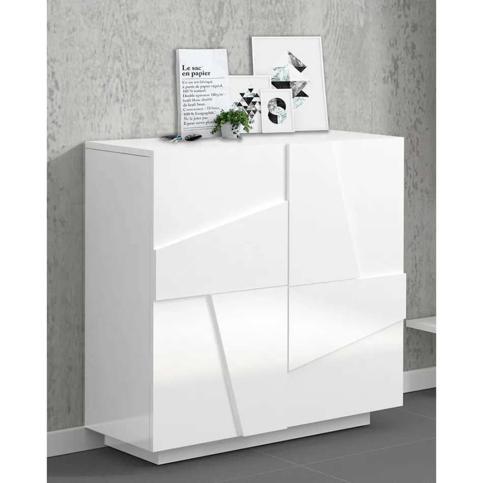 Vysoký nebo nízký stojan na boty v designu udržitelného dřeva se 2 nebo 4 dveřmi - Fjona Viadurini