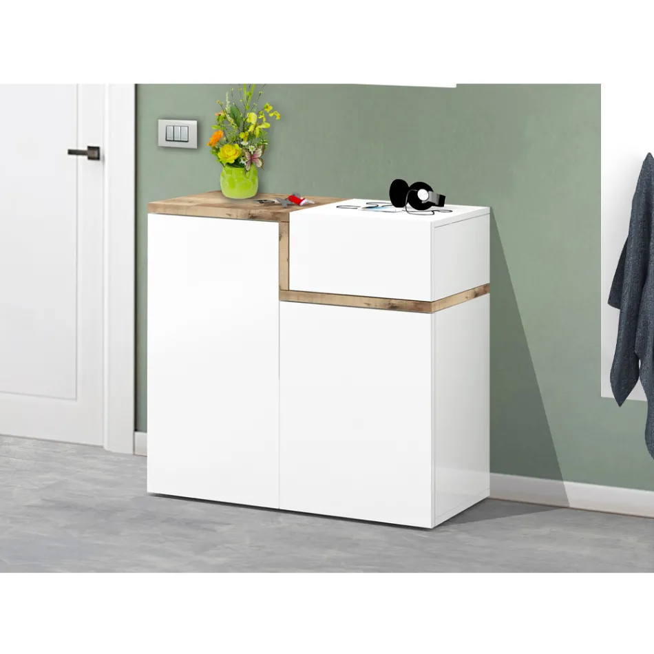 Vchodový botník 3 nebo 4 dvířkový z bílého dřeva a břidlice nebo javoru - Tiscali Viadurini