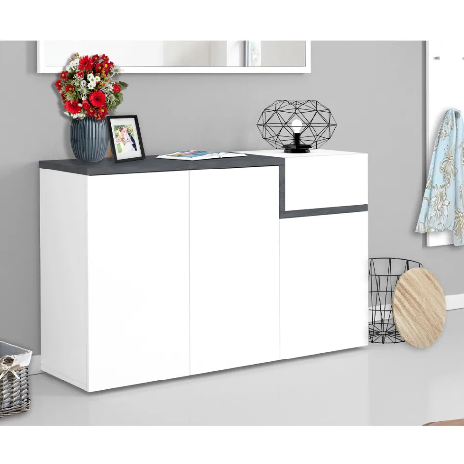 Vchodový botník 3 nebo 4 dvířkový z bílého dřeva a břidlice nebo javoru - Tiscali Viadurini