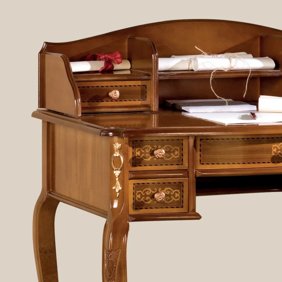 Psací stůl 7 zásuvek Ořechové dřevo s vykládáním Made in Italy - Katerine Viadurini