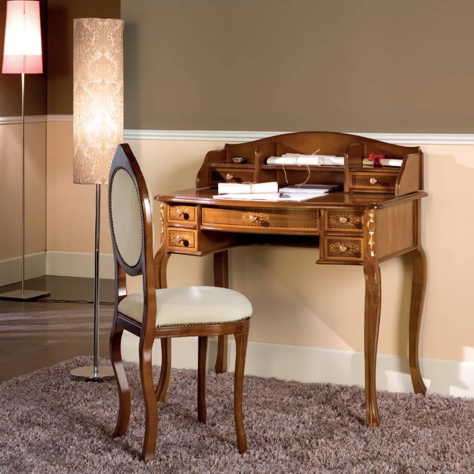 Psací stůl 7 zásuvek Ořechové dřevo s vykládáním Made in Italy - Katerine Viadurini
