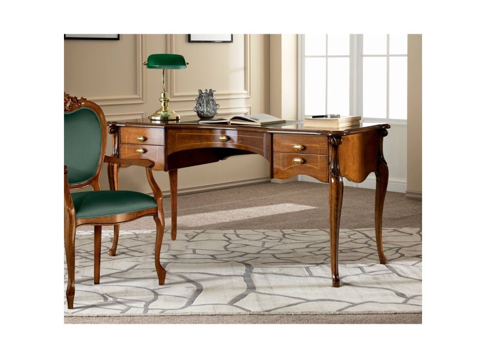 Klasický stůl s 5 zásuvkami ze dřeva a ekokůže Made in Italy - Commodo Viadurini