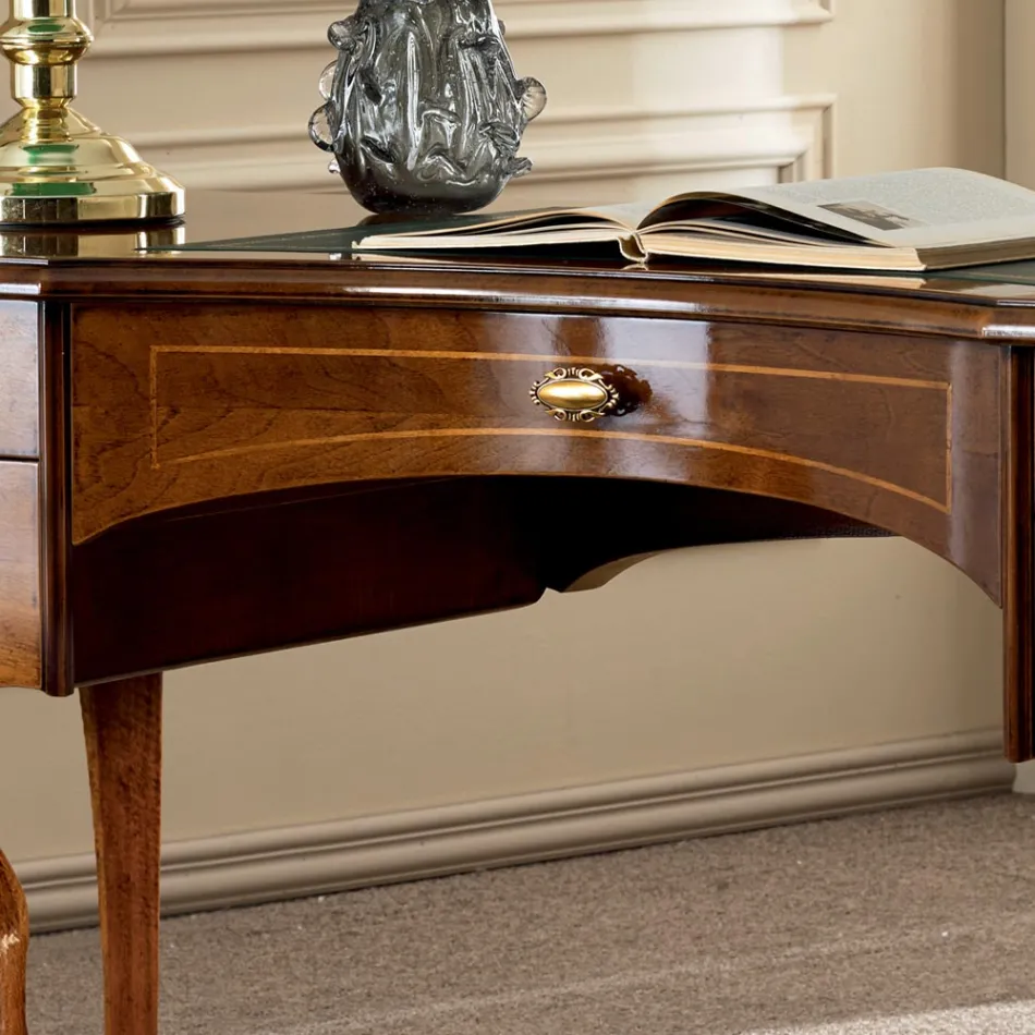 Klasický stůl s 5 zásuvkami ze dřeva a ekokůže Made in Italy - Commodo Viadurini