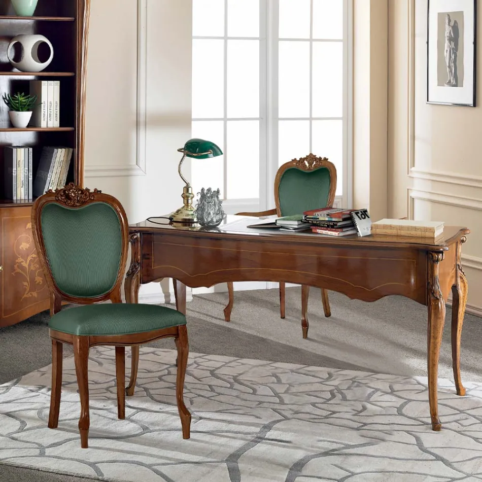 Klasický stůl s 5 zásuvkami ze dřeva a ekokůže Made in Italy - Commodo Viadurini