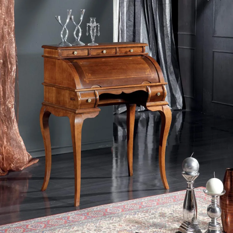 Klasický stůl s 5 zásuvkami ze dřeva a intarziemi vyrobený v Itálii - Hastings Viadurini