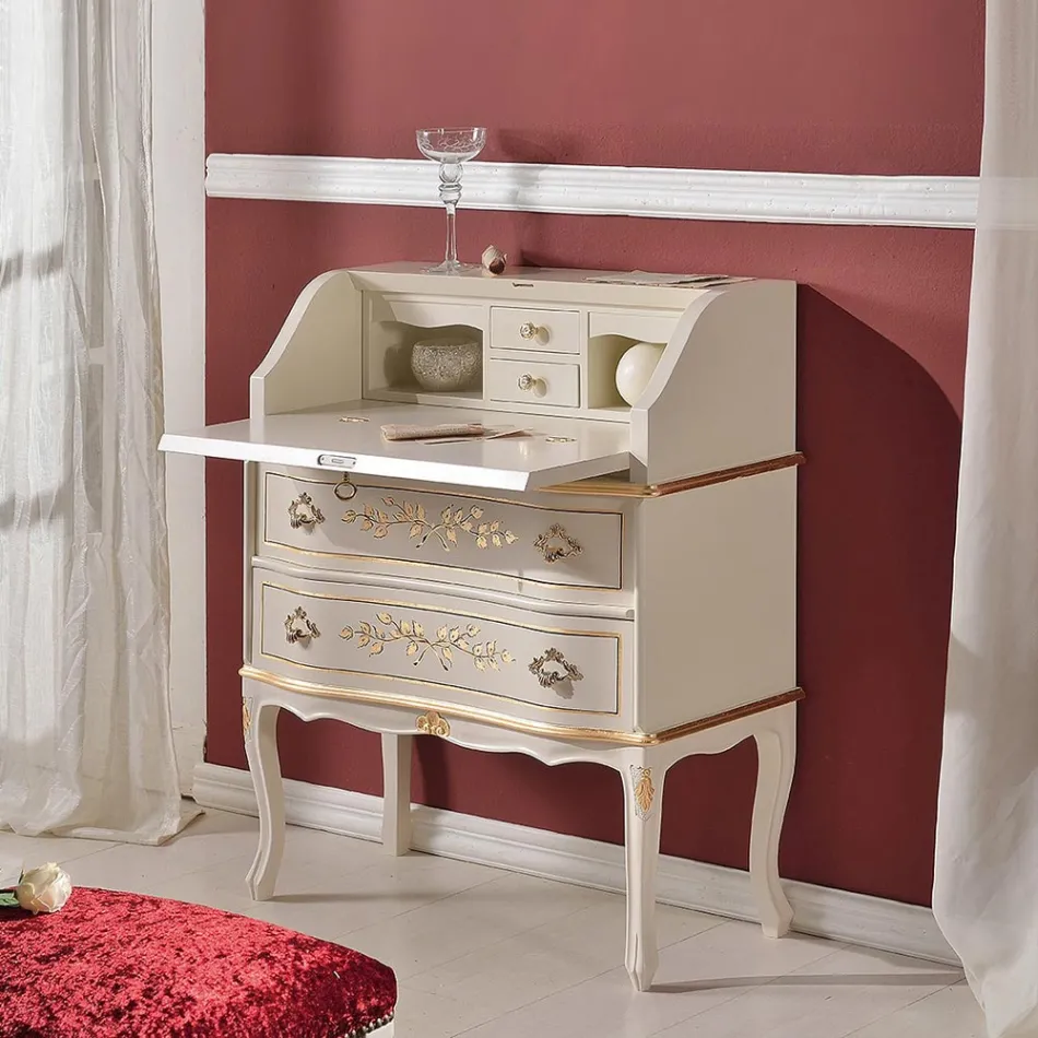 Klasický dřevěný stůl s klopou a zásuvkami vyrobený v Itálii - elegantní Viadurini