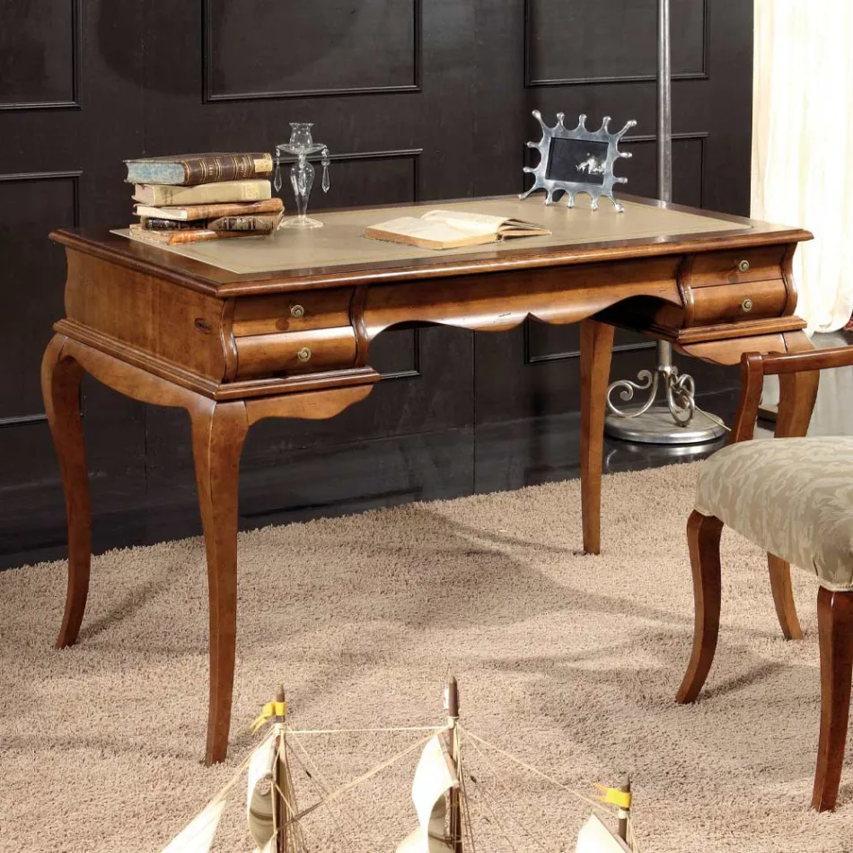 Psací stůl s 5 zásuvkami Ořechové dřevo a ekokůže Made in Italy - Hastings Viadurini