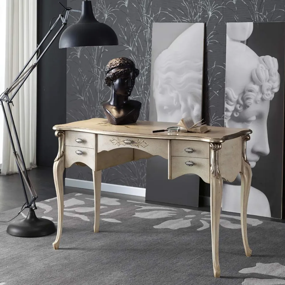 Luxusní dřevěný psací stůl do obývacího pokoje s 5 zásuvkami Made in Italy - Caligola Viadurini