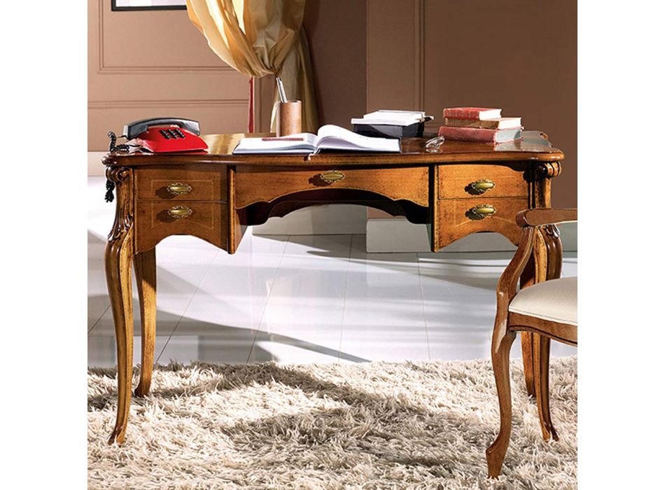 Luxusní dřevěný psací stůl do obývacího pokoje s 5 zásuvkami Made in Italy - Caligola Viadurini