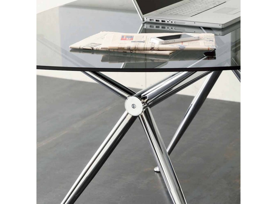 Kancelářský stůl z křišťálu s chromovanou strukturou vyrobený v Itálii - xenon Viadurini