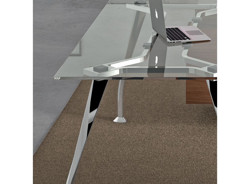 Prosklený manažerský psací stůl s integrovanou skříňkou - Serio Viadurini