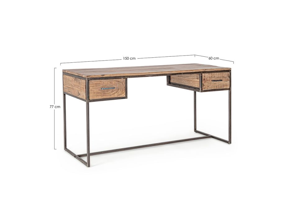 Psací stůl Homemotion z oceli a akátového dřeva se 2 zásuvkami - Benver Viadurini
