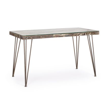 Stůl z oceli a MDF s industriálním vintage zdobeným sklem - Mundial Viadurini