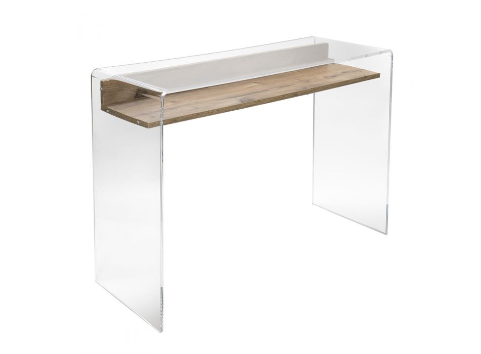 Průhledný stůl z plexiskla s designovou dřevěnou policí - Carducci Viadurini