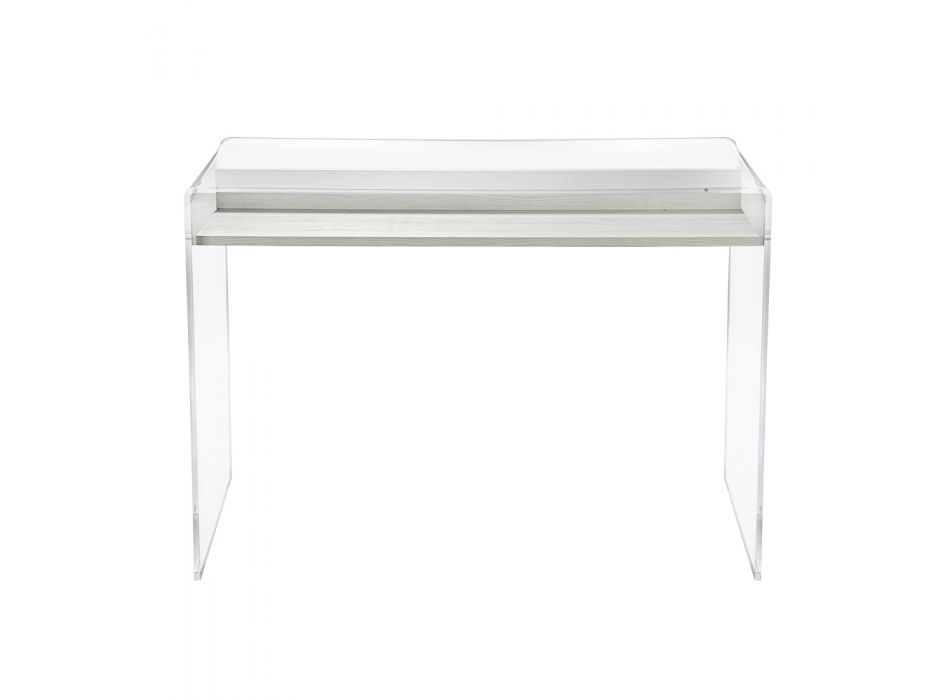 Průhledný stůl z plexiskla s designovou dřevěnou policí - Carducci Viadurini