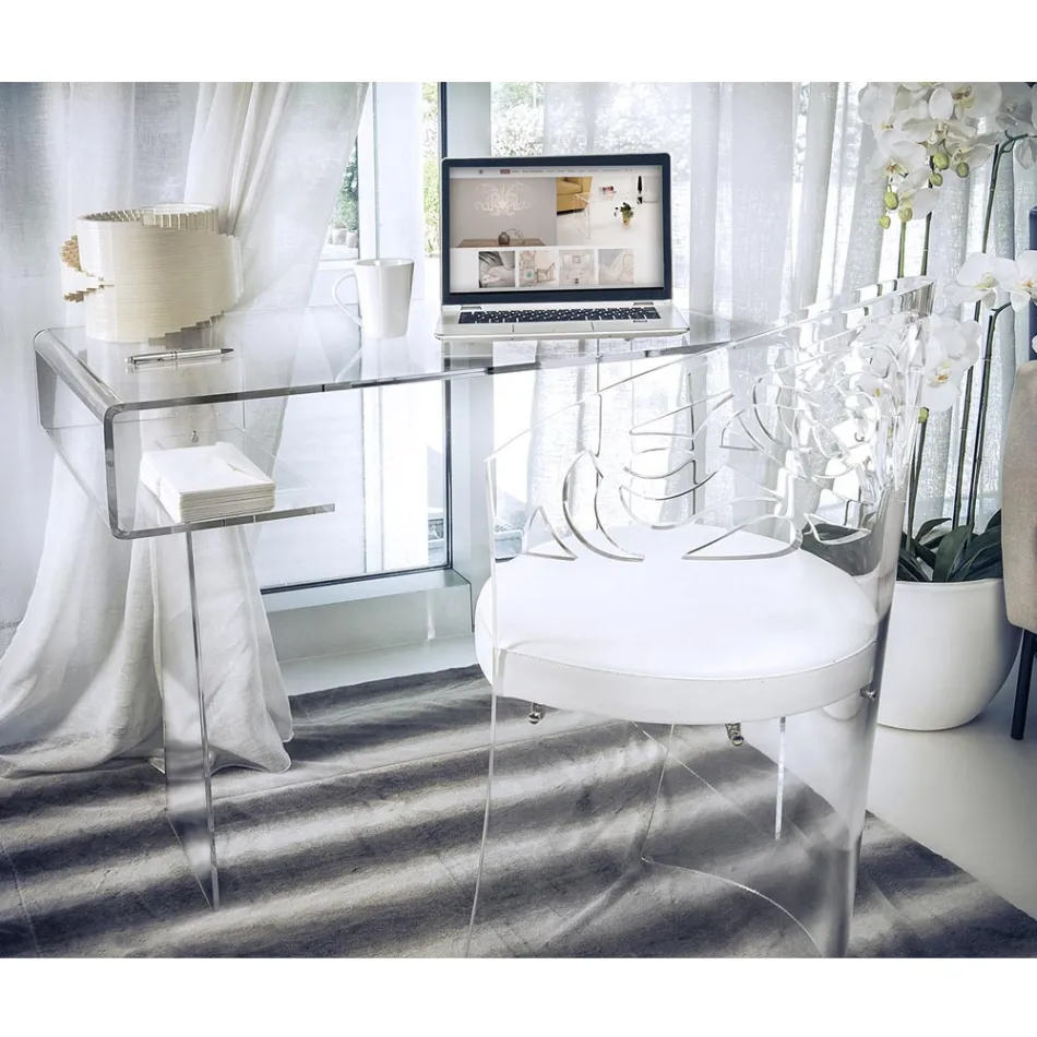 Transparentní psací stůl z plexiskla s policí Made in Italy - Studiorum Viadurini
