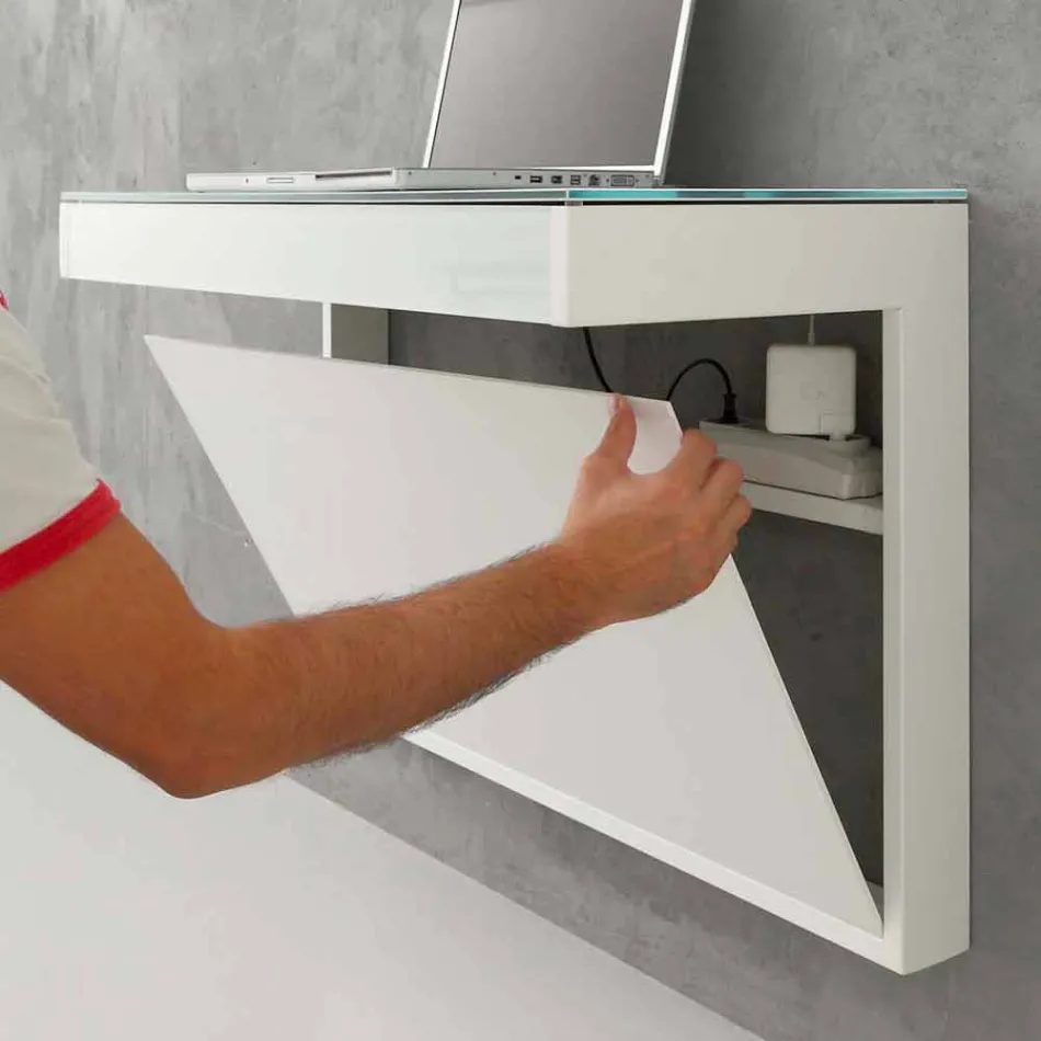 Závěsný stůl z křišťálu s kovovou konstrukcí vyrobený v Itálii - křemík Viadurini