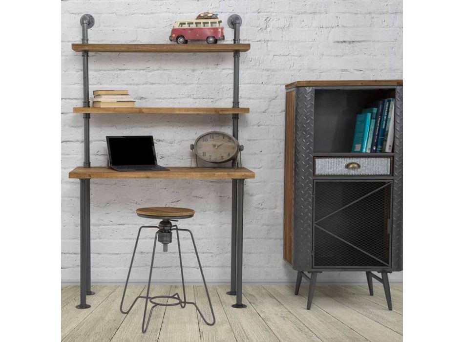 Kancelářský stůl s moderními designovými policemi ze železa a dřeva - Aubry Viadurini