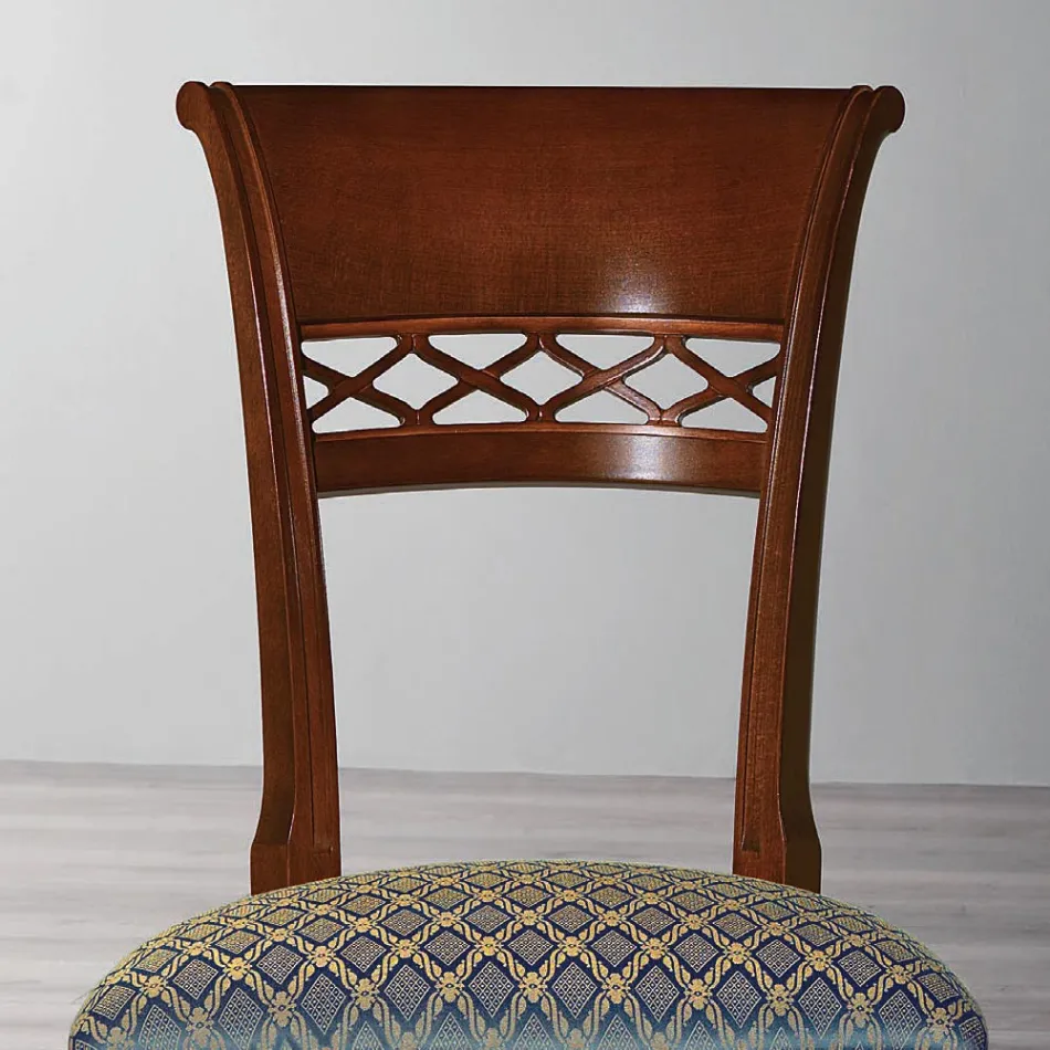 Klasická židle z bukového dřeva se zdobeným opěradlem a látkou - Milissa Viadurini