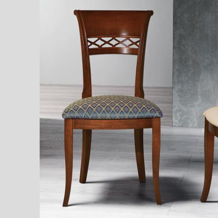 Klasická židle z bukového dřeva se zdobeným opěradlem a látkou - Milissa Viadurini