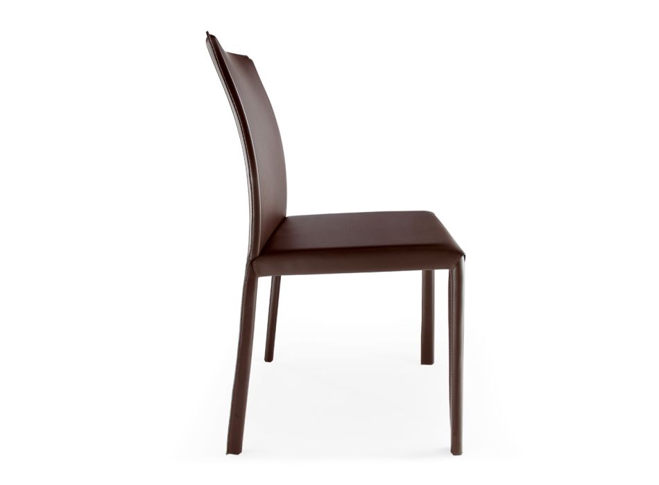 Židle kompletně čalouněná tmavě hnědou kůží Made in Italy - Pupazzo Viadurini