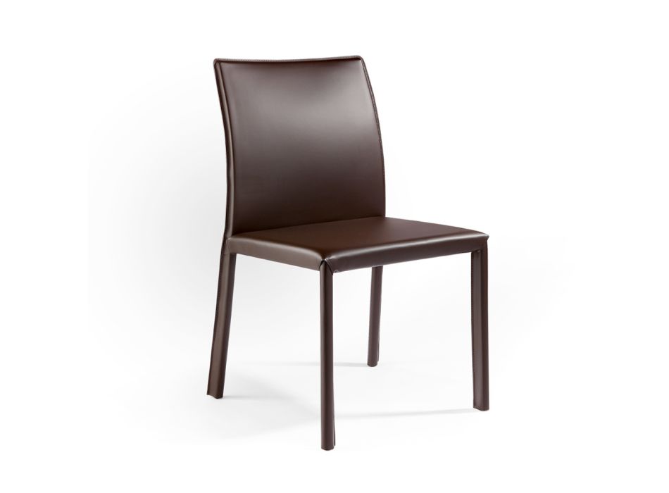 Židle kompletně čalouněná tmavě hnědou kůží Made in Italy - Pupazzo Viadurini