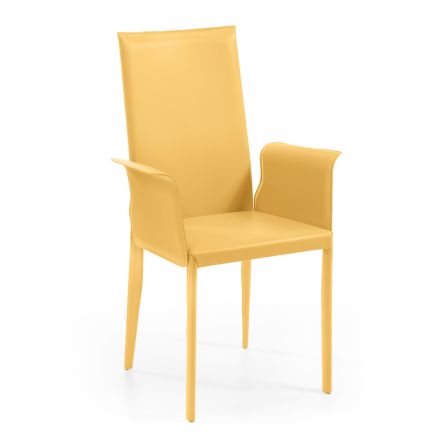 Židle s područkami a vysokým opěradlem v kůži Made in Italy - volanty Viadurini