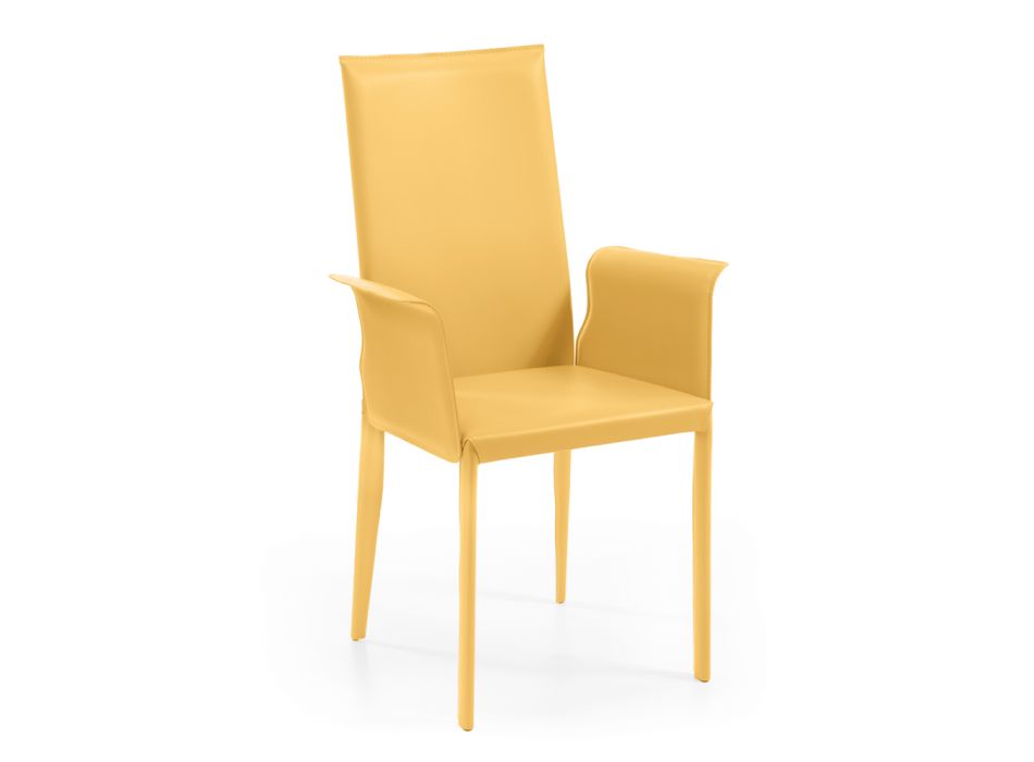 Židle s područkami a vysokým opěradlem v kůži Made in Italy - volanty Viadurini