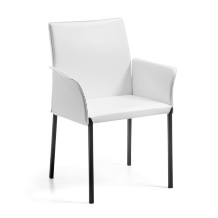 Židle s područkami z bílé kůže a černými nohami Made in Italy - Pupazzo Viadurini