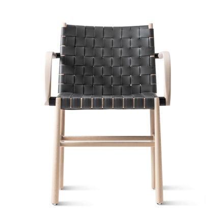 Židle s područkami z běleného buku a koženým sedákem Made in Italy - Nora Viadurini
