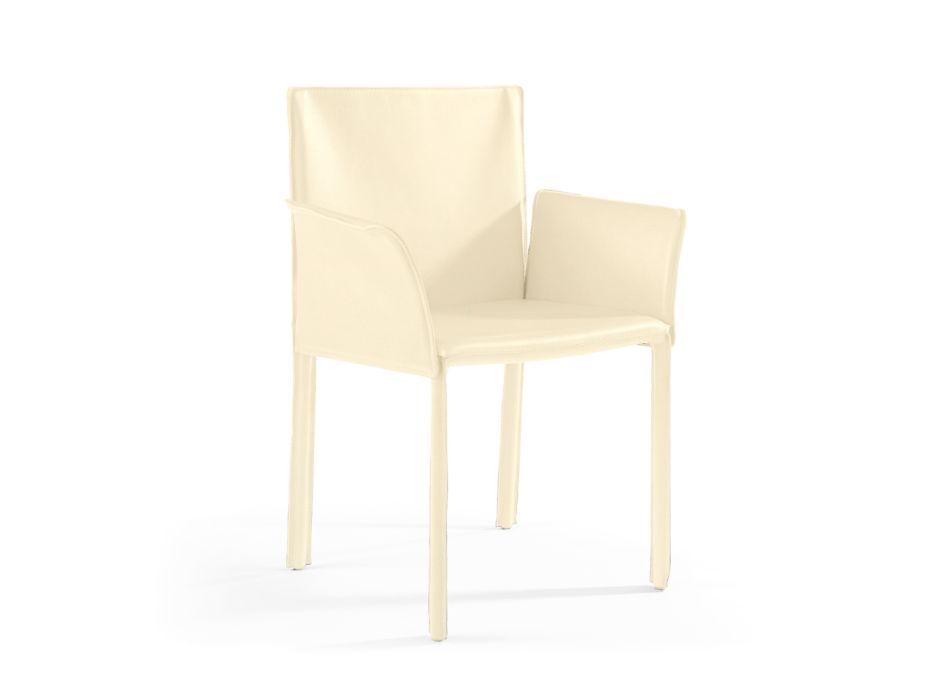 Židle s područkami čalouněná kůží Ivory Made in Italy - Shell Viadurini