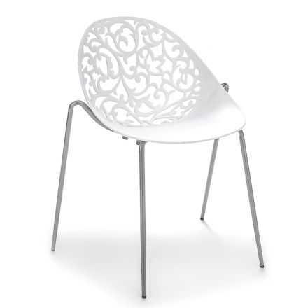 Stohovatelná kuchyňská židle z matné bílé abs a kovu 4 kusy - Rametta Viadurini