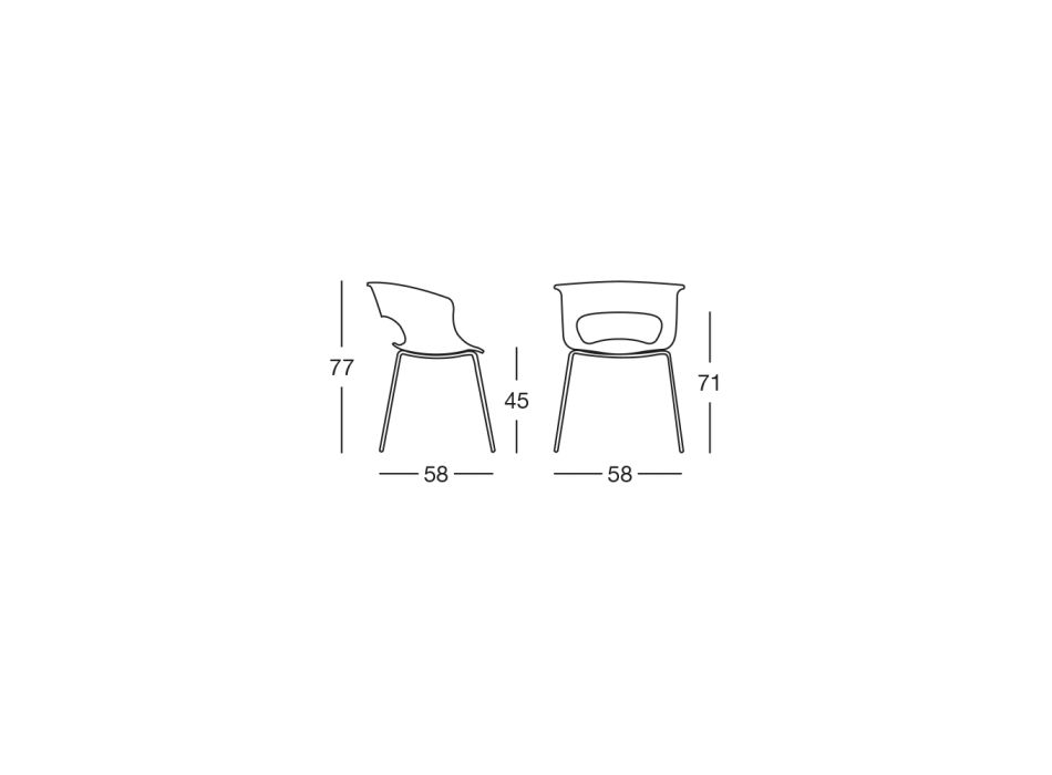 Kuchyňská židle z polykarbonátu a oceli Made in Italy 4 kusy – hnědá Viadurini